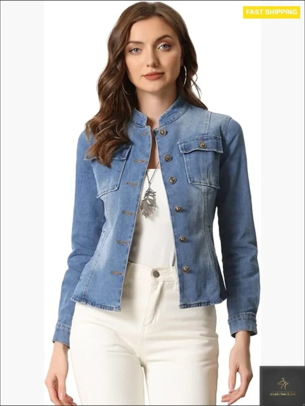 Retro Button Down Denim Jacket Classic Long Sleeve Relaxed Fit Single Breasted